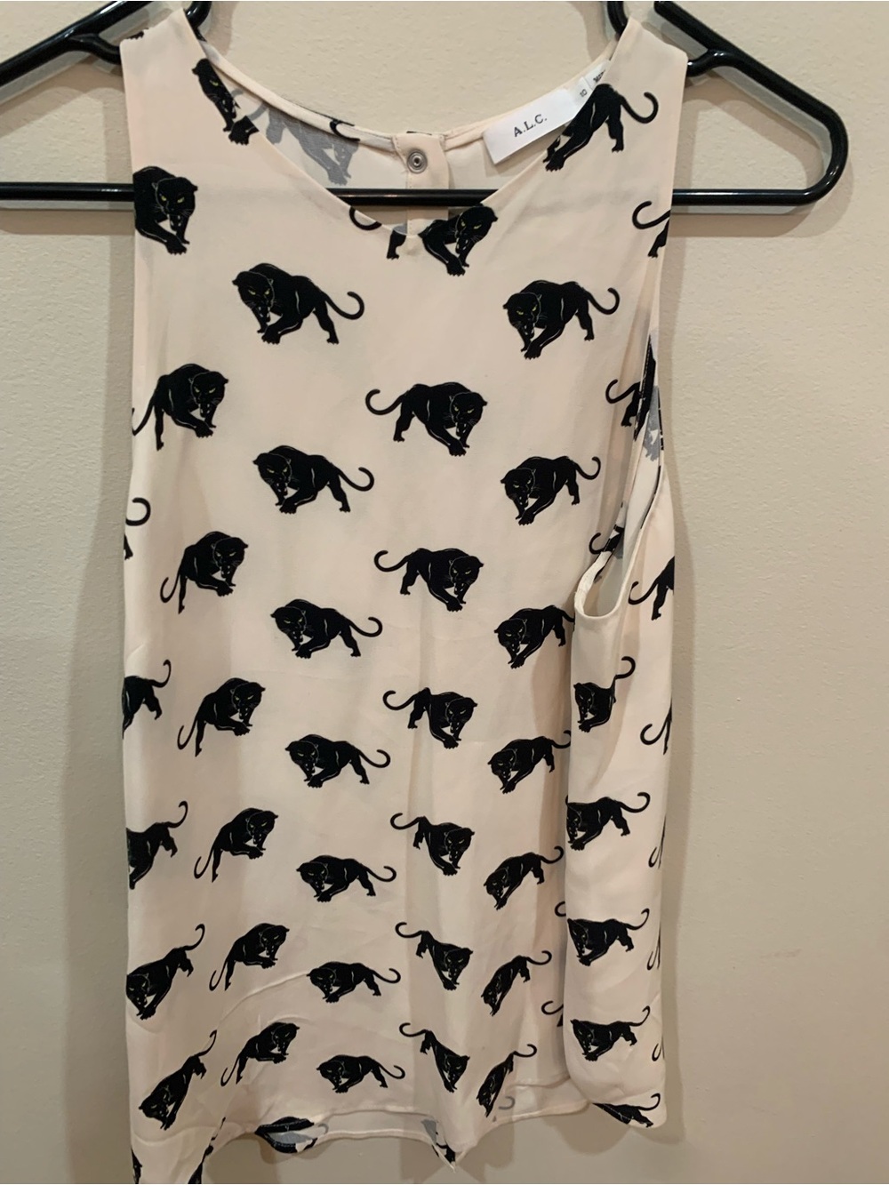 A.L.C. Blush Pink and Black Panther-Print Tank